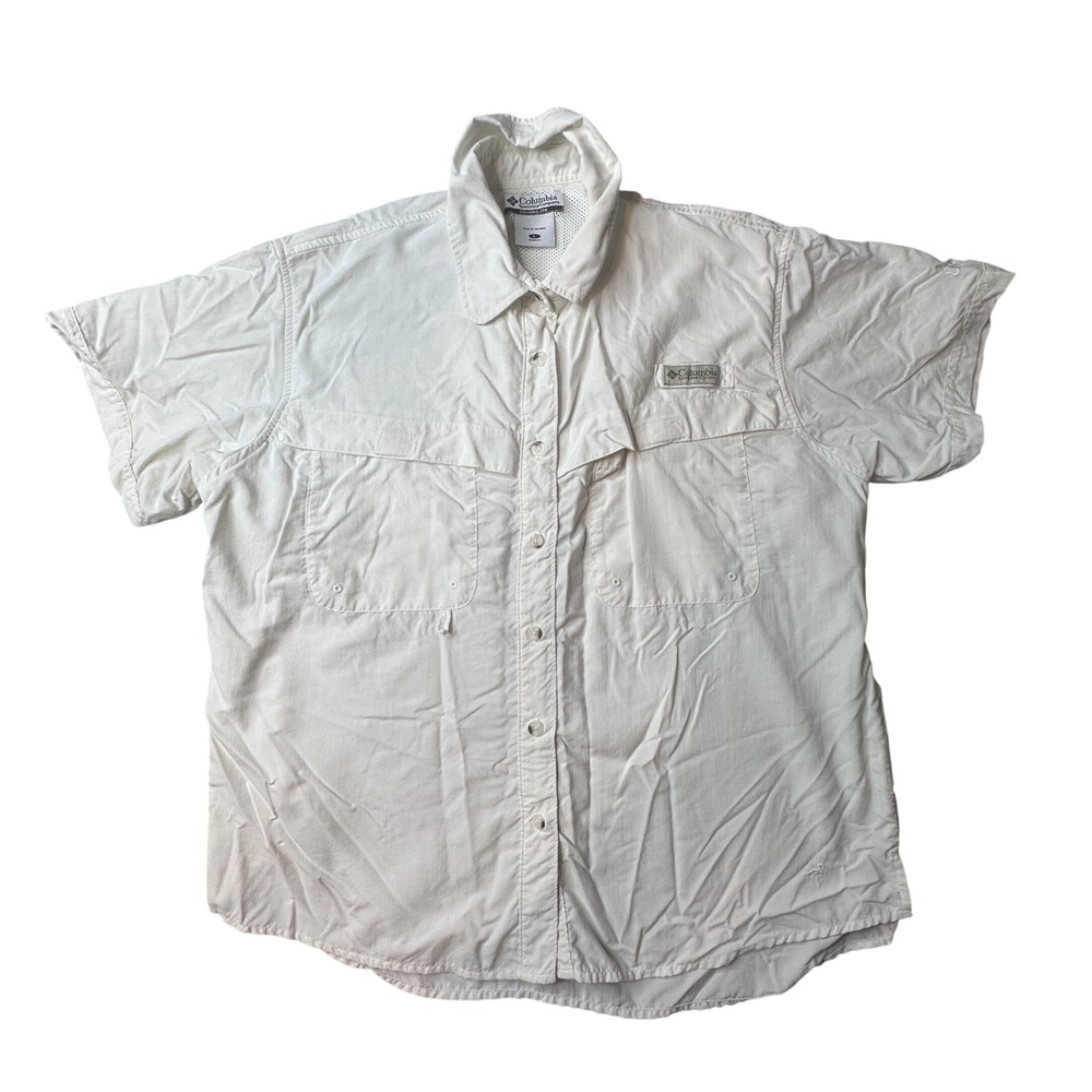 Columbia Shirt Womens L White PFG Bahama II Fishing Short Sleeve Ripstop Vent